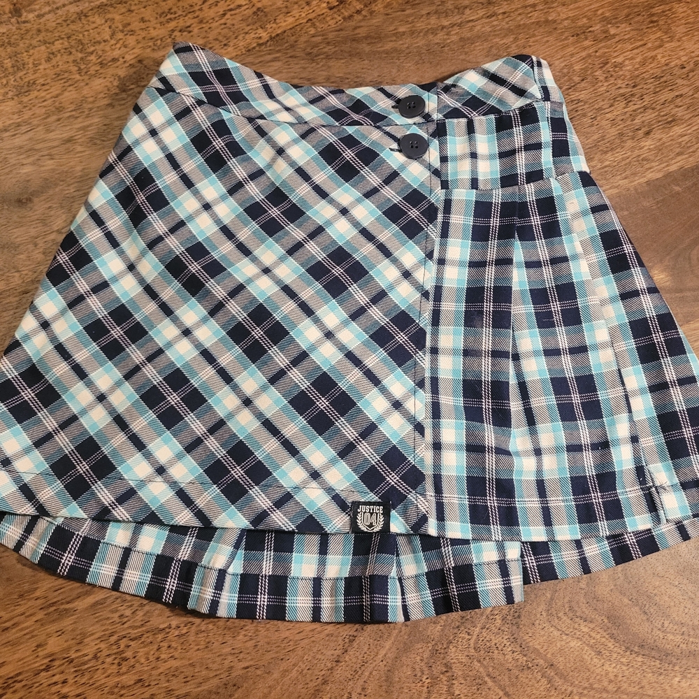 Justice Navy and Light Blue Plaid Skort